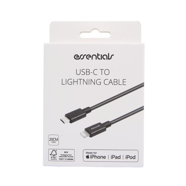 USB-C - Lightning Cable, MFi, 20cm, Black