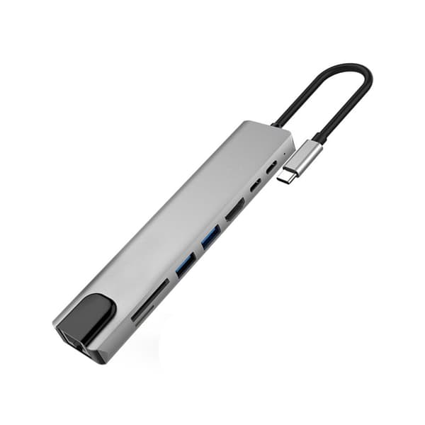 8 in 1 Type C Hub Dock -sovitin Grey