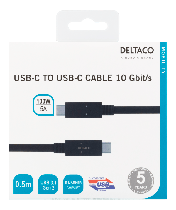 USBC  USBC cable 0.5m USB 3.1 Gen2 Emarker chipset 100W 5A