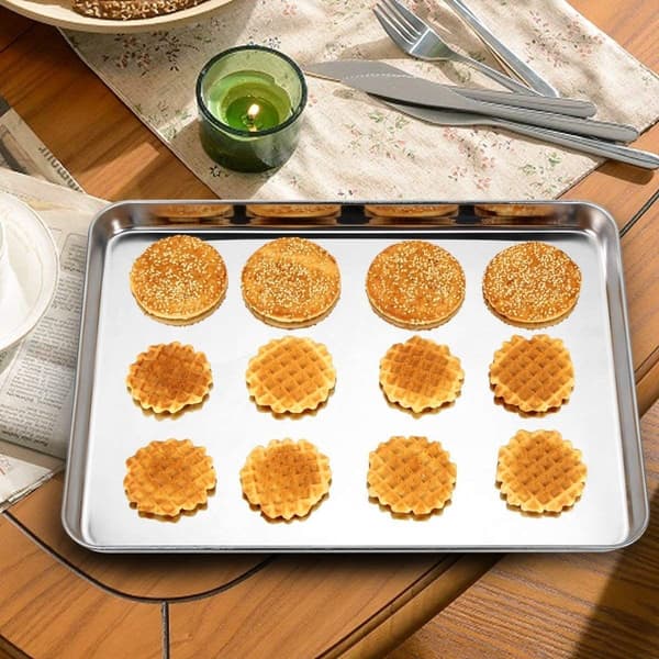 304 Rustfrit Stål Rektangulær Bageplade - Flad Bund Bageplade til Ovn, Brød, Pizza M