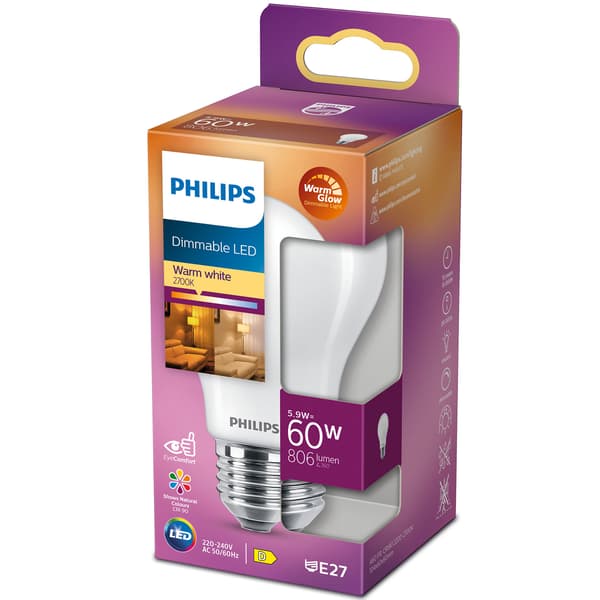LED E27 Normal 5,9 W (60 W) Frostdimbar WarmGlow 806 lm