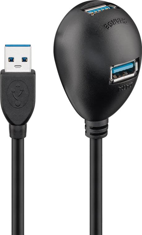 USB-A-forlængerkabel med fod, 1,5 m, sort