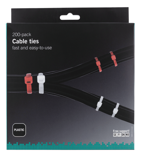 Cable ties, 100mm & 200mm, 200-pack, red/white