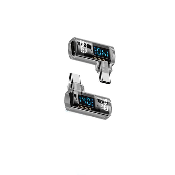140W USB-C Hun til USB-C Han Adapter med Digital Display - Transparent Sort, Sidebøjet (2 stk)