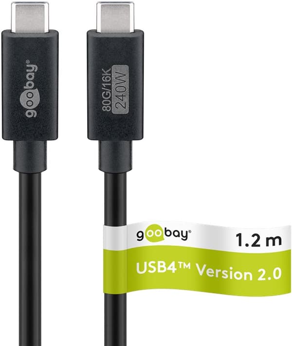 Certifierad USB-C™-kabel, USB4™ version 2.0, 1,2 m, svart