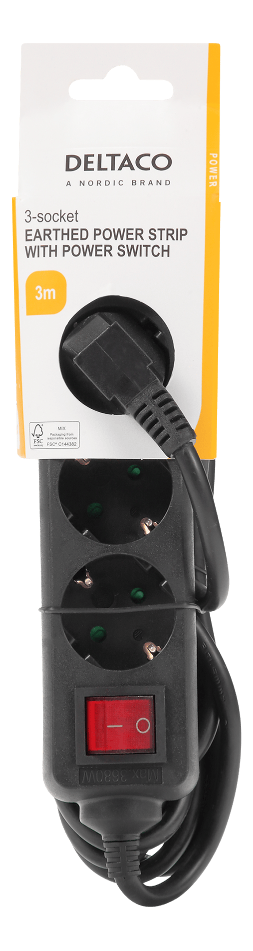 Earthed power strip power switch, 3x CEE 7/3, 1x CEE 7/7 3m
