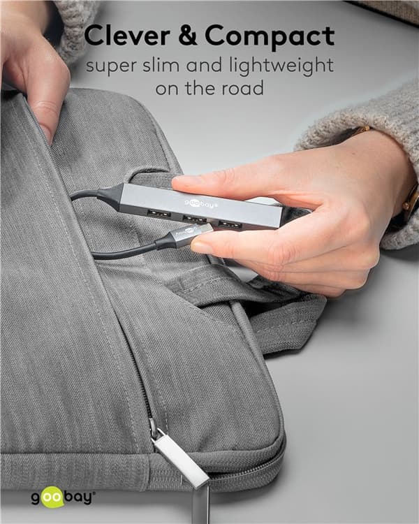 Slim 4-ports USB-hub, USB-C™ til USB-A, 5 Gbit/s