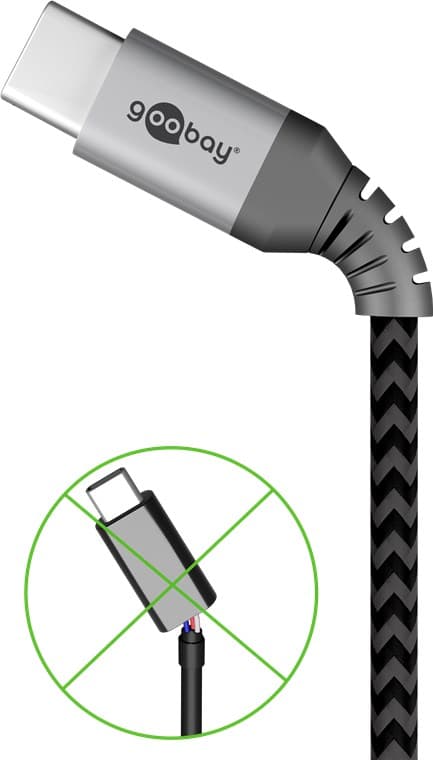 USB-C â„¢ til USB-C â„¢ Tekstilkabel med metallplugger (Space grå / sølv) 2 m