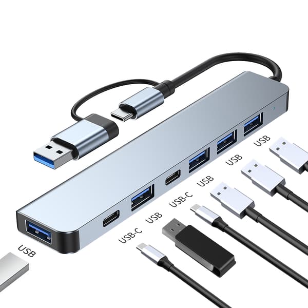 USB-C / USB-hub 7-porter USB3.0 for Windows MacOS Grey