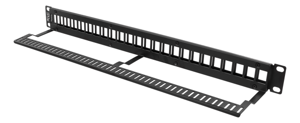 Patch panel 24 ports w/out connectors cable support 1U 19"