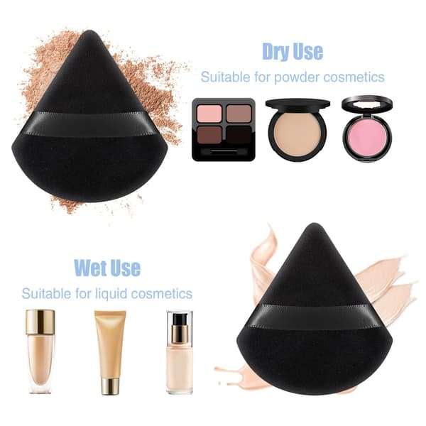3-pakning Triangular Powder puff - Vaskbare sminkesvamper - Svamper for sminke Svart