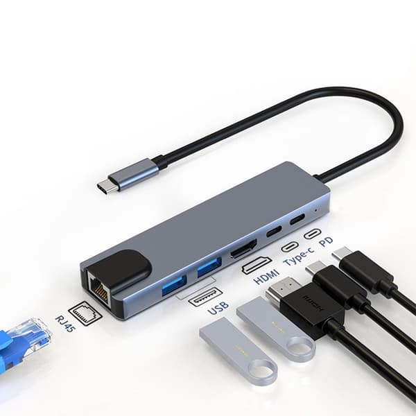 6 osaa 1  C-tyypin  Hub Dock adapteri Grey