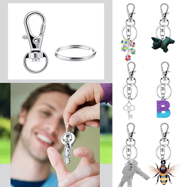 40-pack nyckelringar och ringar med karbinhake Silver