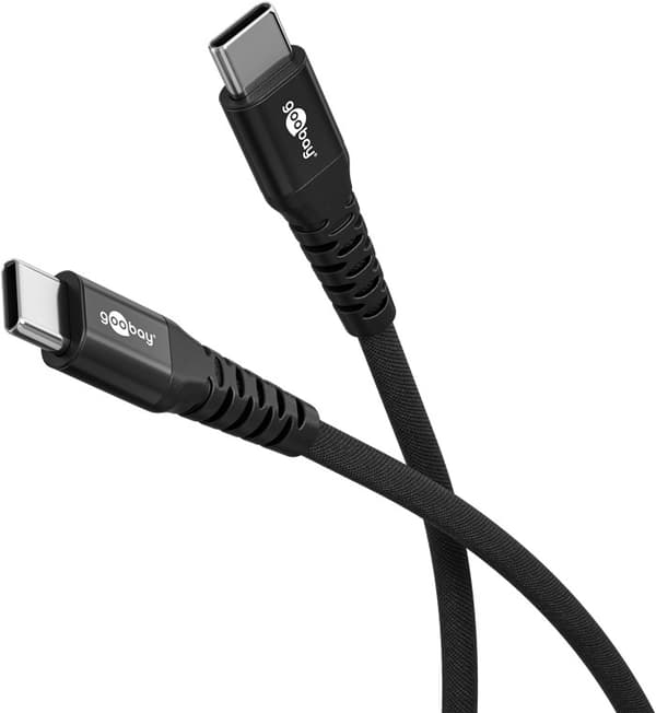 USB-C™ superblødt tekstilkabel med metalstik, 1 m, sort