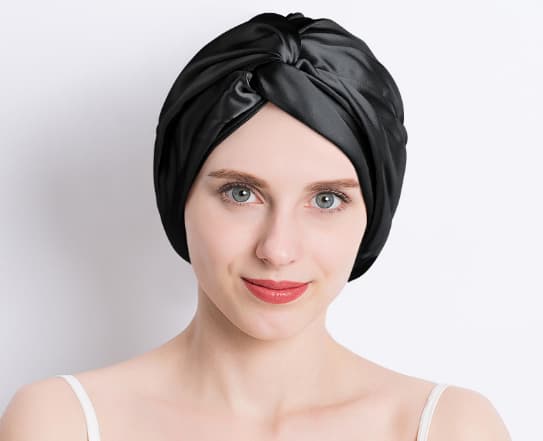 100% Morbærsilke dobbeltlags sovehætte Black