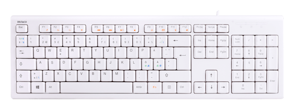 Keyboard, 105 keys, Nordic layout, USB, white, 13 media keys
