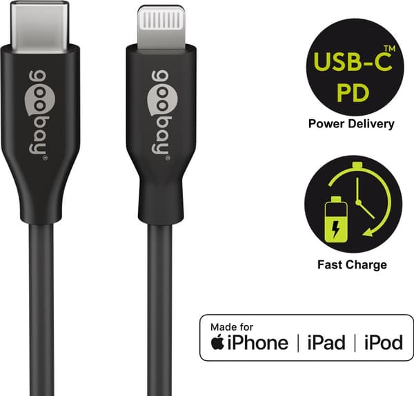 Lightning–USB-C™-lataus- ja synkronointikaapeli, 1 m, musta
