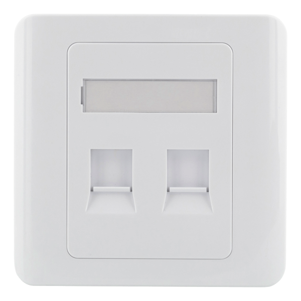 Flush mount for Keystone, 2 ports, dust hatch, white