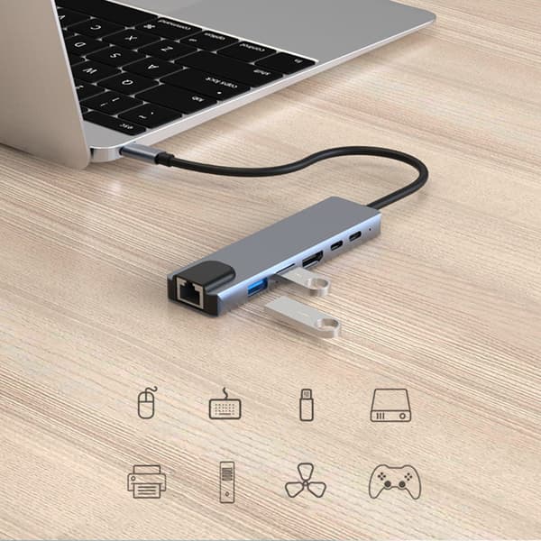 6 osaa 1  C-tyypin  Hub Dock adapteri Grey