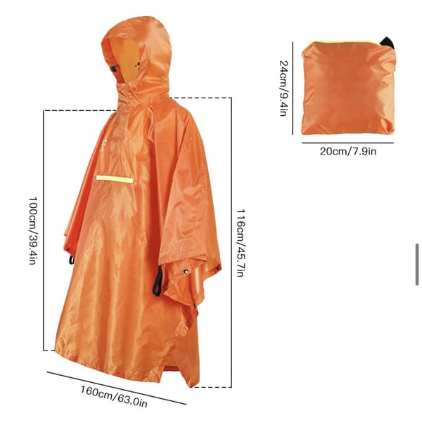 Vattentät regnponcho - Svart polyester PU Orange