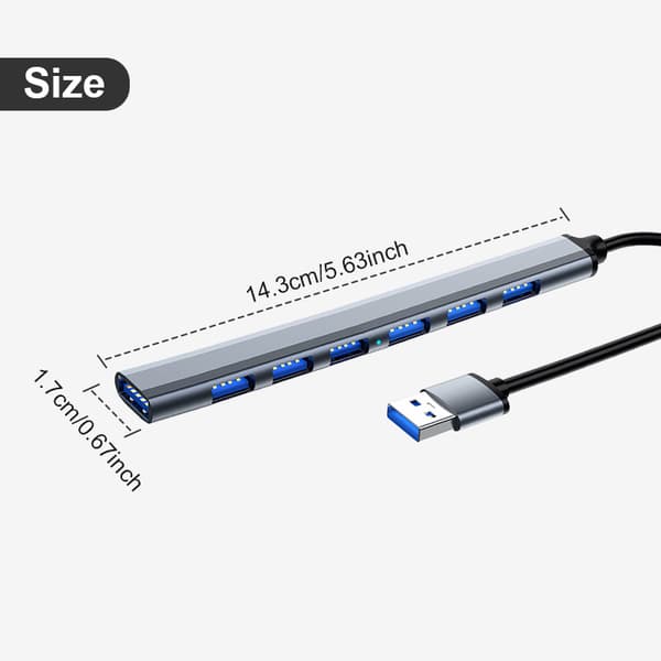 Hub med 7 utganger, USB3.0 til USB2.0/3.0 USB SilverGrey