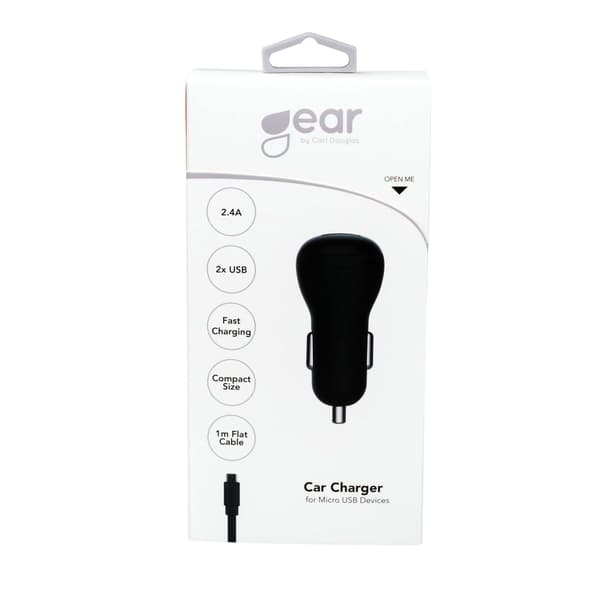 Lader 12/24V 2xUSB 2,4A + MicroUSB Kabel 1.0m Sort