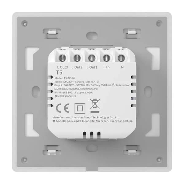 Smart WiFi Touch Wall Switch Sonoff TX T5 4C (4-kanals)