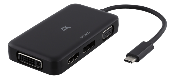 USB-C to HDMI/DP/DVI/VGA adapter, 4K, DP Alt Mode, black