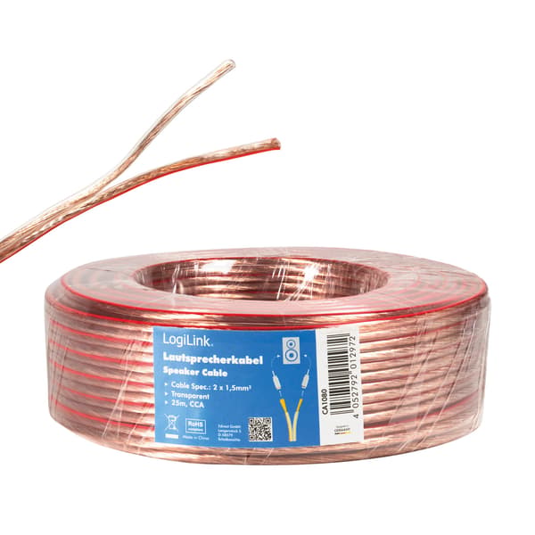 Högtalarkabel 2x1,5 mm² 25m Transparent