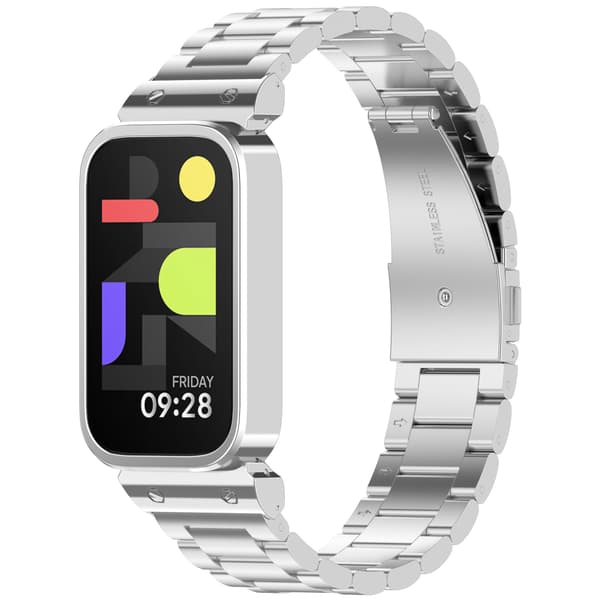 Urrem i rustfrit stål til Xiaomi Band 9 Active & Redmi Band 3 Silver