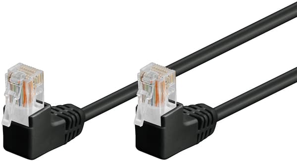 CAT 5e patchkabel 2x 90°vinklet, U/UTP, svart