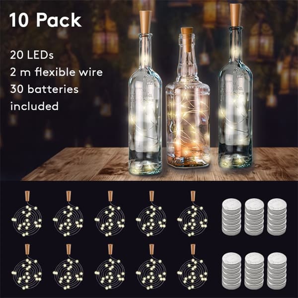 10x ljusslinga till flaskor med 20 LED