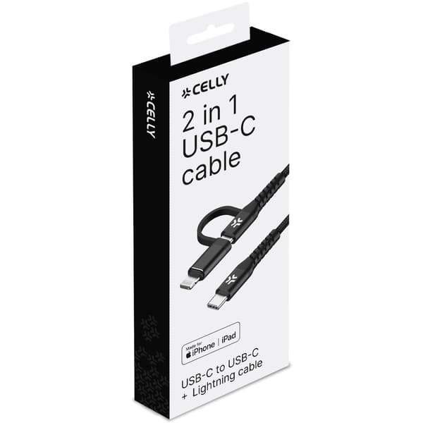 2-in-1-kaapeli USB-C - USB-C/Lightning 60W 1m Musta