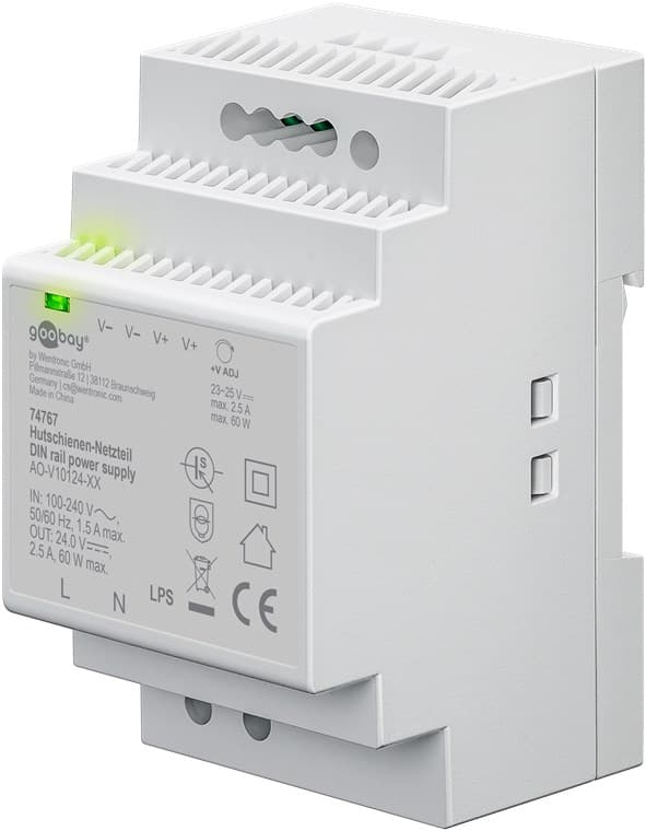 DIN-kiskoon asennettava virtalähde 24 V (DC), 2,5 A, 60 W