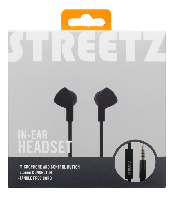 E110 In-ear earbuds, 1-button remote, 3.5mm, mic, black