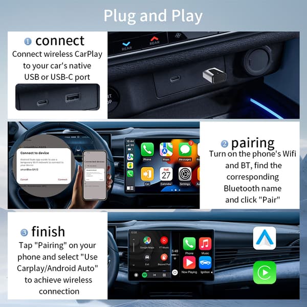Langaton CarPlay & Android Auto -sovitin autoihin