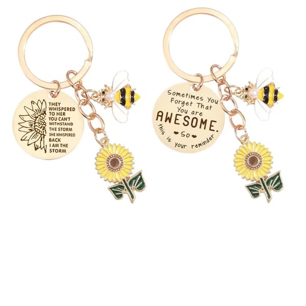Sunflower Bee nøglering - rustfrit stål nøglering gave Model 2