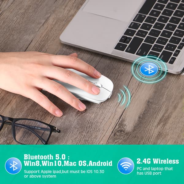 Langaton Bluetooth Dual Mode -hiiri monilaitteiseen käyttöön White