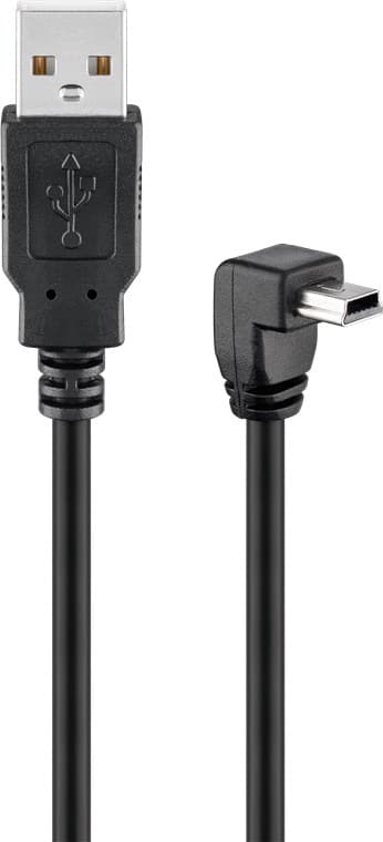 USB-A till Mini-B kabel 90°, 1,8 m, svart