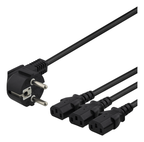 Device Y-cable, 3-way CEE 7/7-3xIEC C13, 1m+2m, black