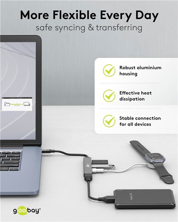 Slank USB-hub med 4 porter, USB-C™ til USB-A, 5 Gbit/s