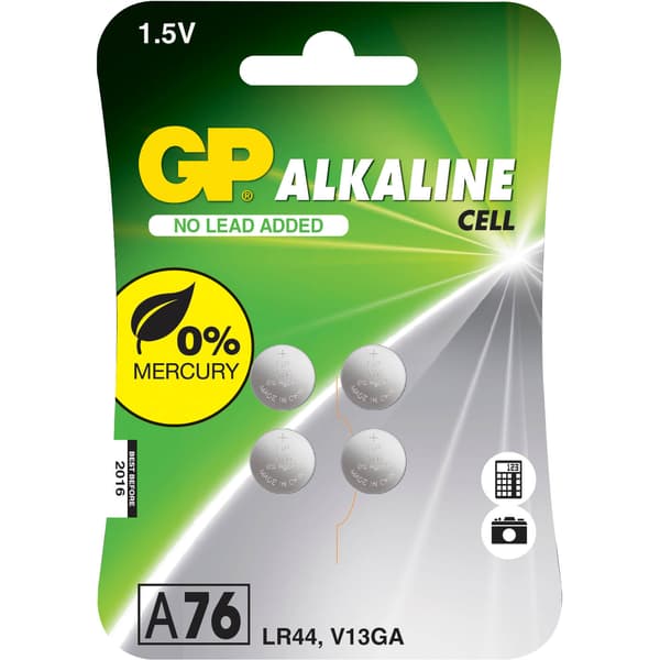 Knappcellebatteri Alkaline LR44 A76 4-Pk