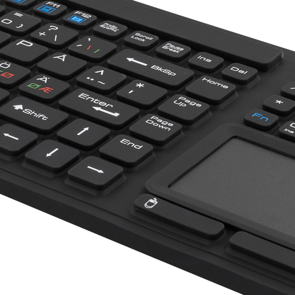 Rubberized keyboard with touchpad, IP68, 104 keys, black