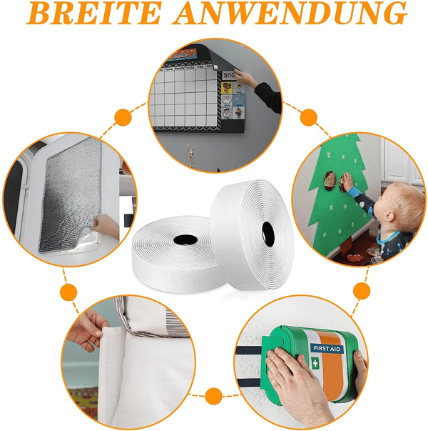 Borrelås med selvklebende tape White 2 cm / 8 m