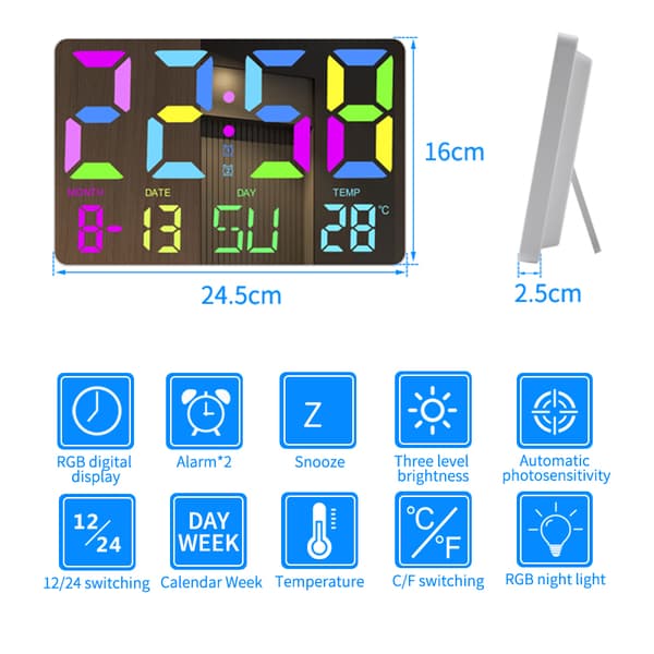 Digitalt ur med RGB LED display Black