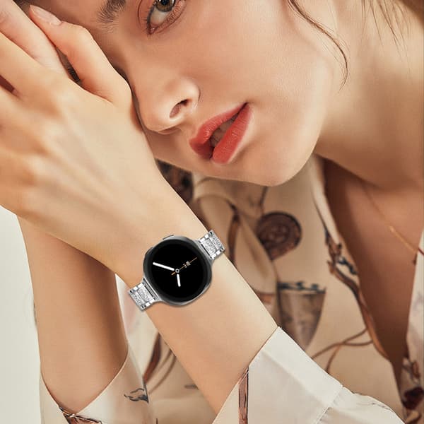Elegant diamant rustfrit stål urrem kompatibel med Samsung Watch 8 (mindre version) Silver