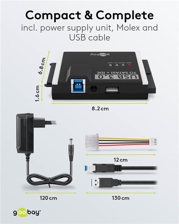USB 3.0 -kiintolevyadapteri IDE- ja SATA-levyille