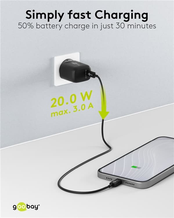 USB-C™ PD GaN snabbladdare (20 W) svart
