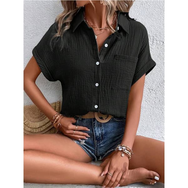 Button-Down Skjorte - Behageligt Bomuldsstof Black XXL
