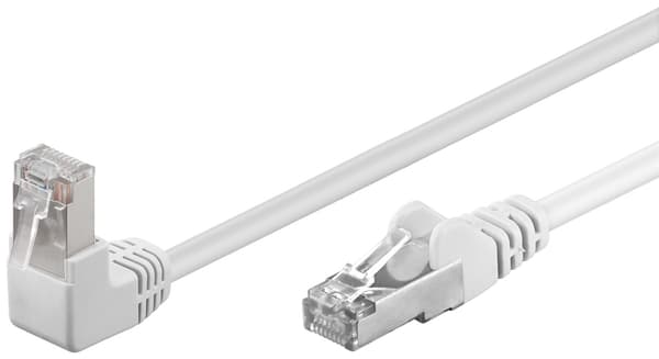 CAT 5e 1x patchkabel, vinklet 90°, F / UTP, hvit